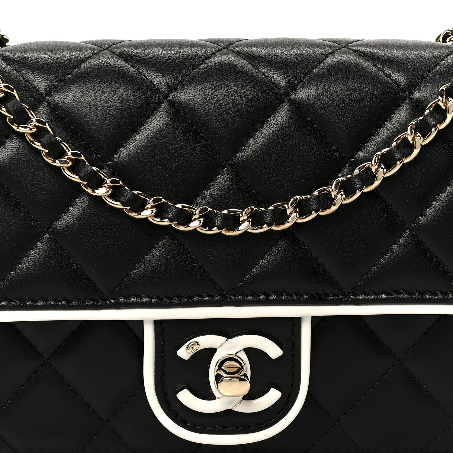 Lambskin Quilted Resin CC Mini Flap Bag Black White