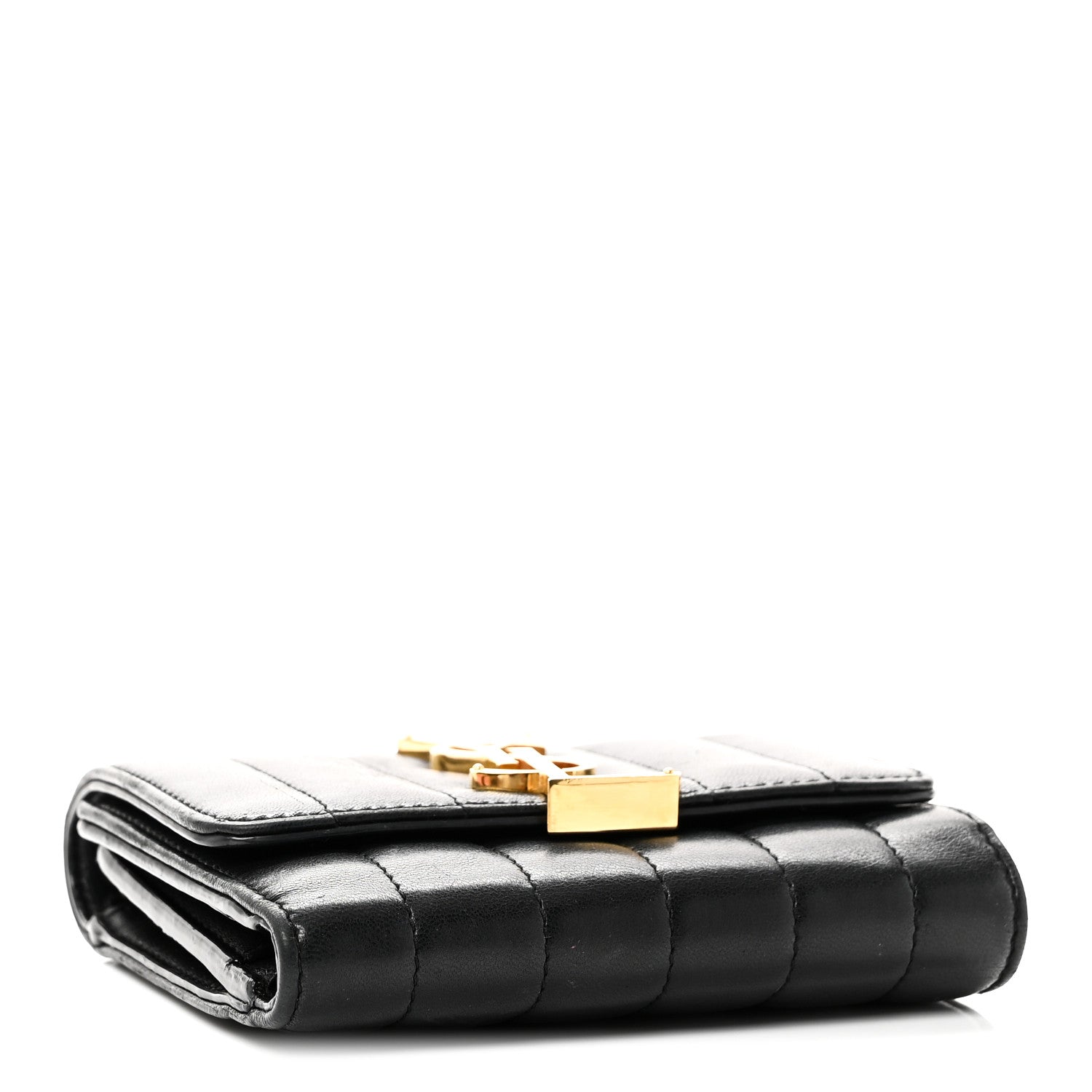 Lambskin Matelasse Monogram Vicky Tri-Fold Wallet Black