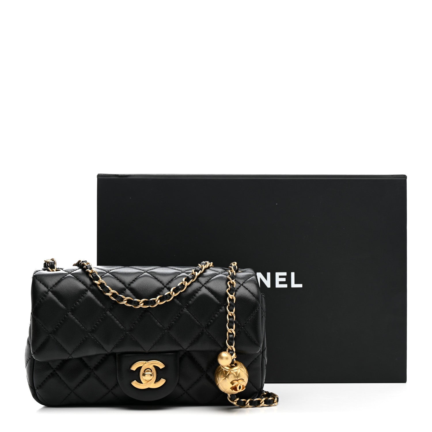 Lambskin Quilted Mini Rectangular Pearl Crush Flap Black