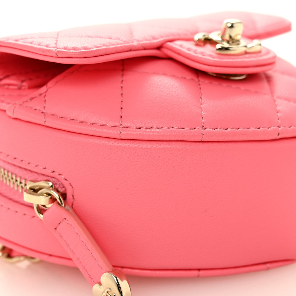Lambskin Quilted CC In Love Heart Waist Belt Bag With Chain Pink