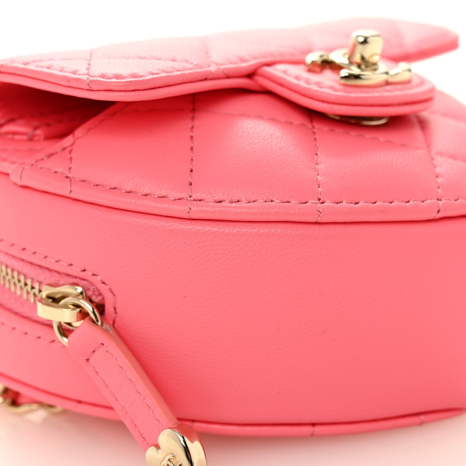 Lambskin Quilted CC In Love Heart Waist Belt Bag With Chain Pink