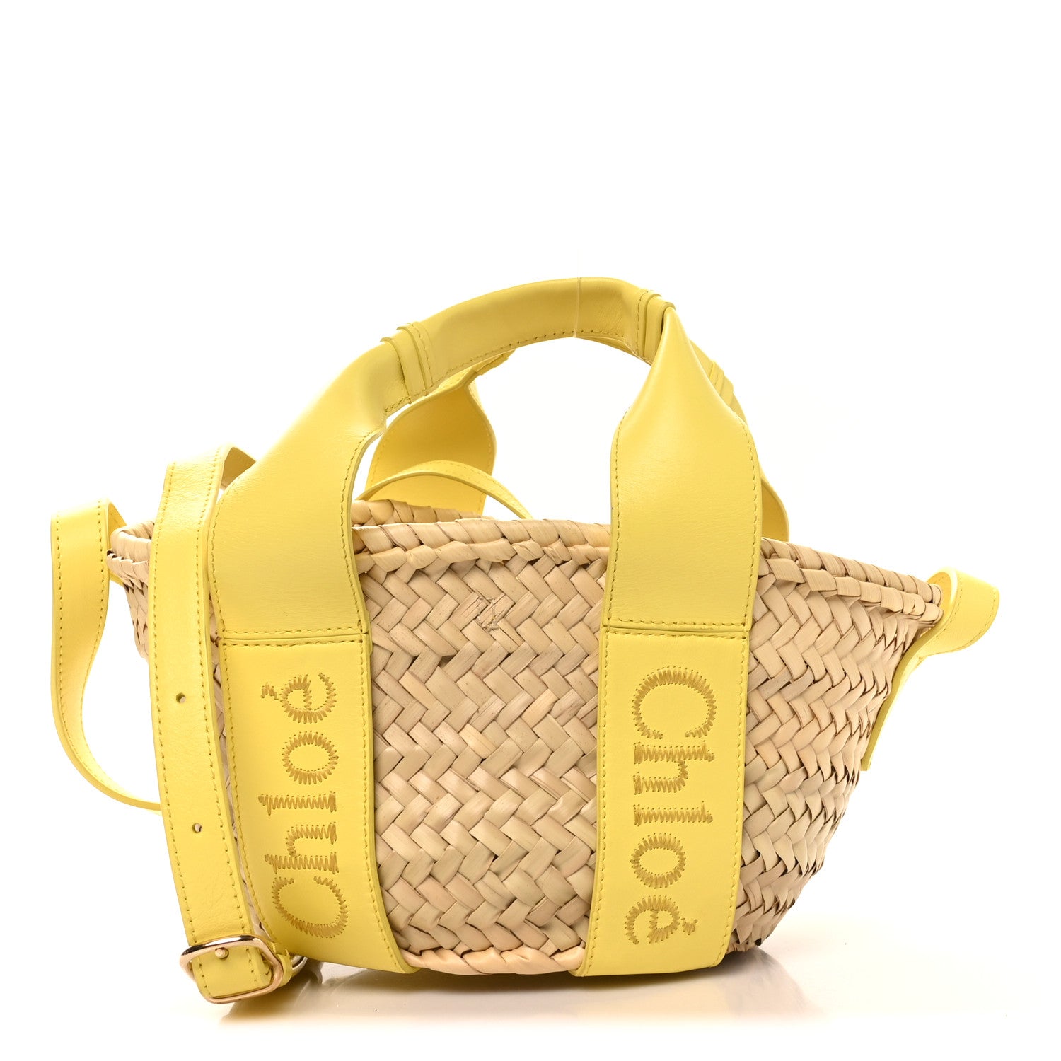 Raffia Smooth Calfskin Small Sense Basket Daffodil Yellow