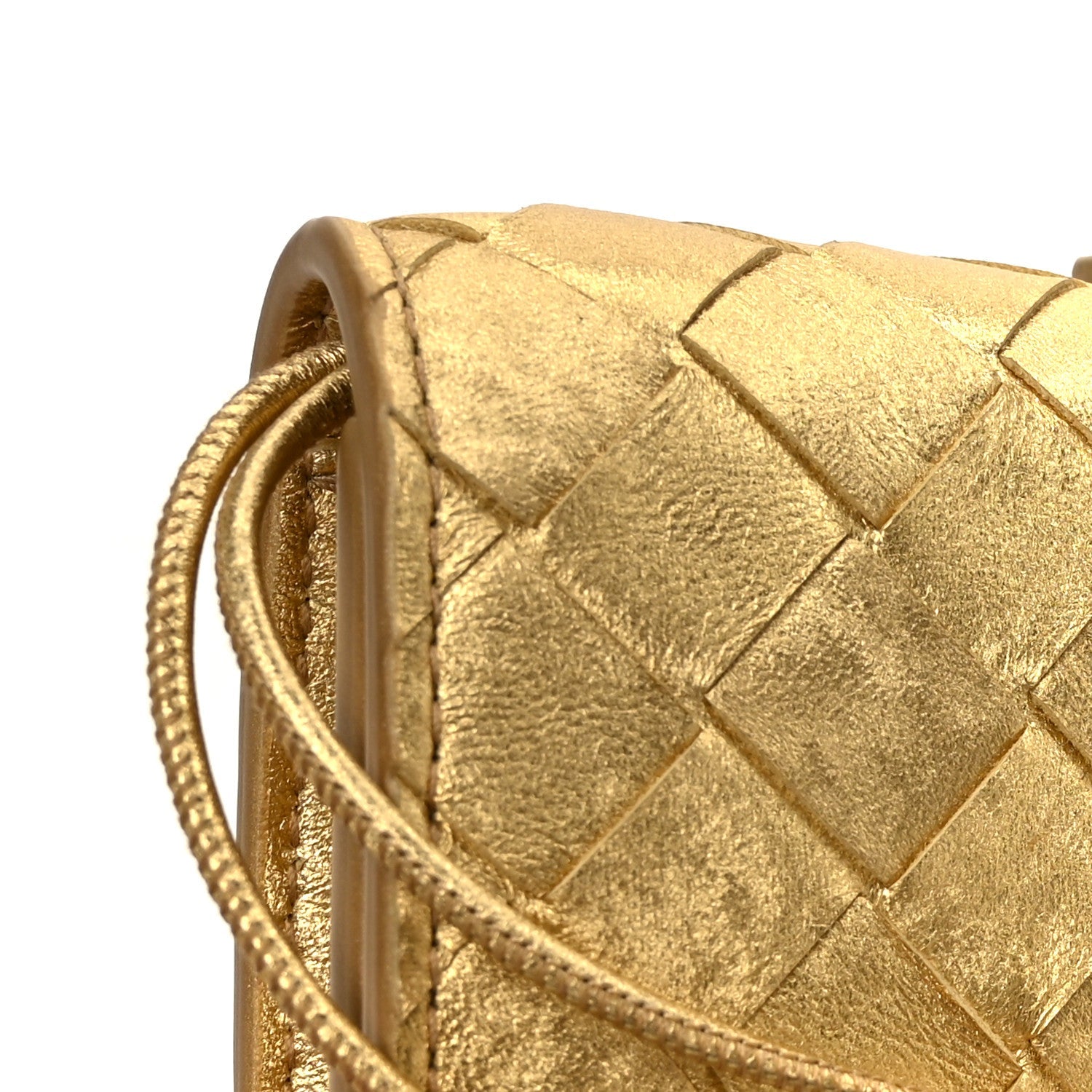 Metallic Satin Lambskin Intrecciato Long Andiamo Top Handle Clutch Gold