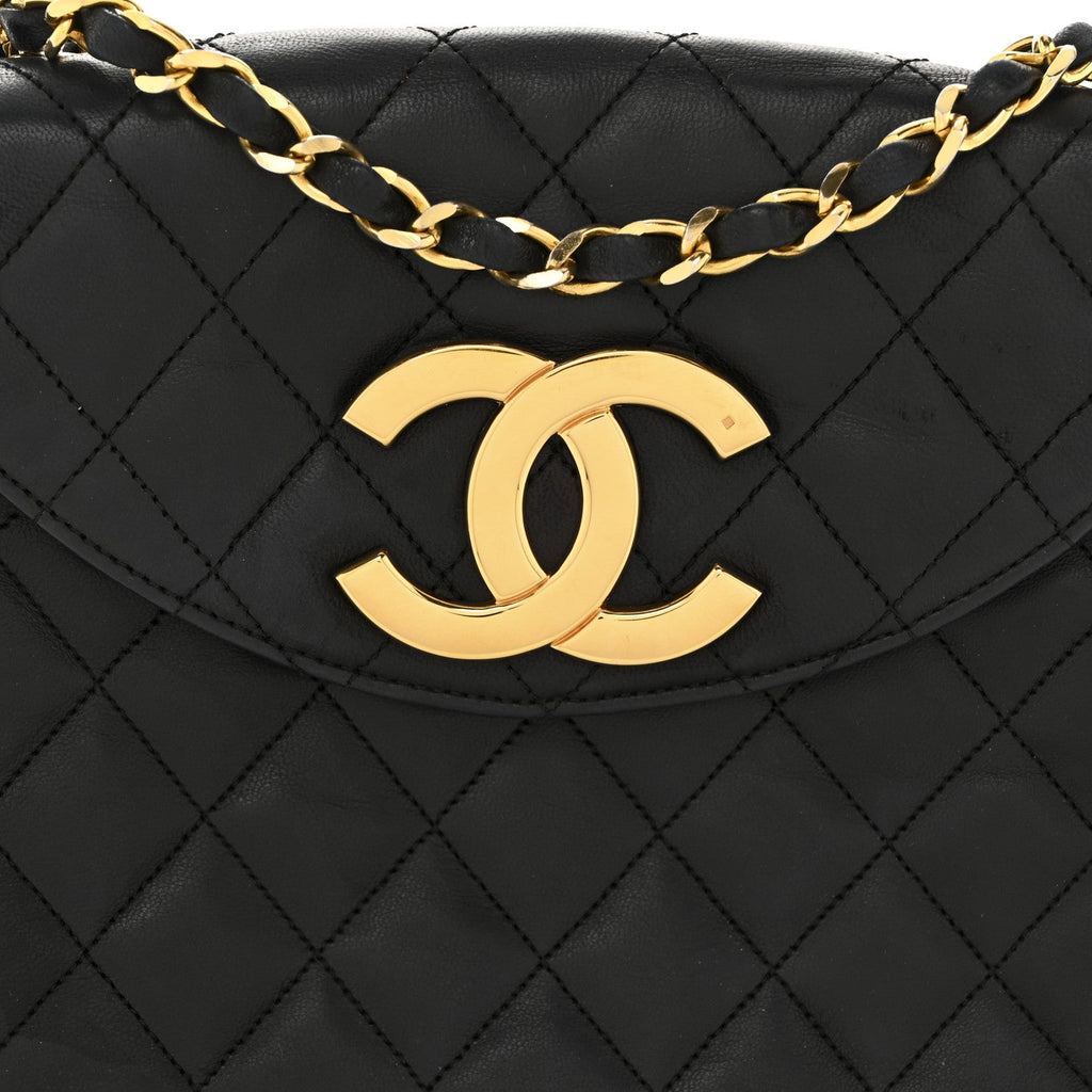 Lambskin Quilted Half Moon Flap Black
