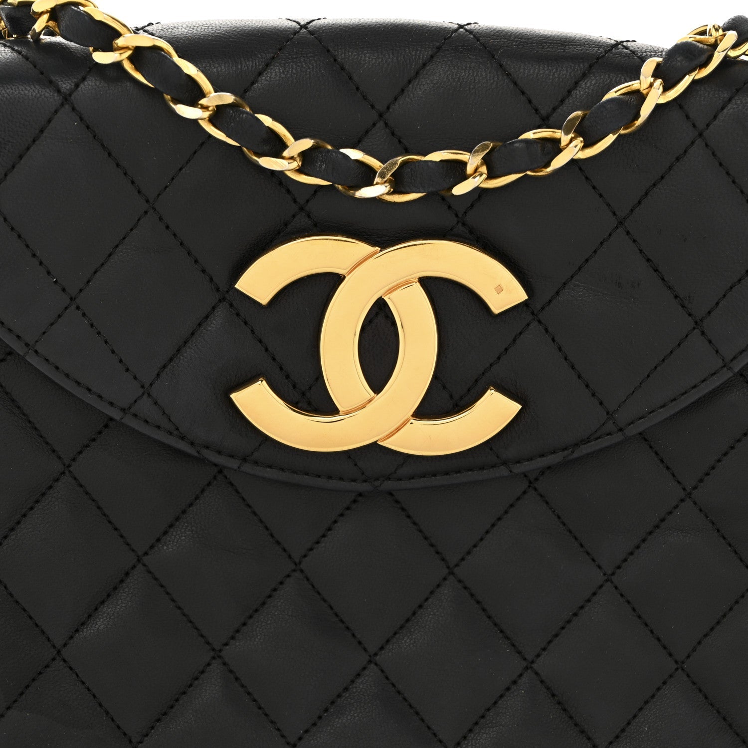 Lambskin Quilted Half Moon Flap Black