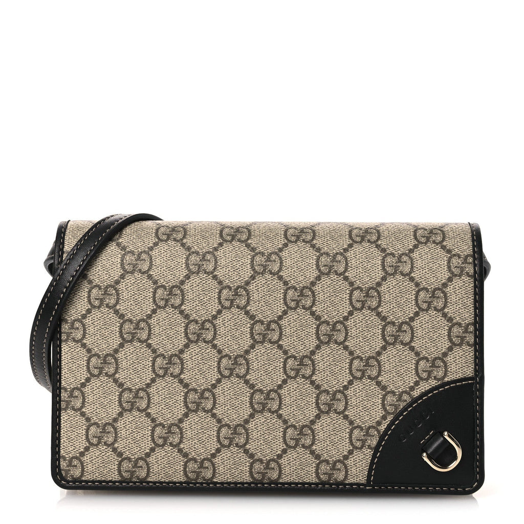 GG Emblem Monogram Wallet With Strap Beige Ebony Black