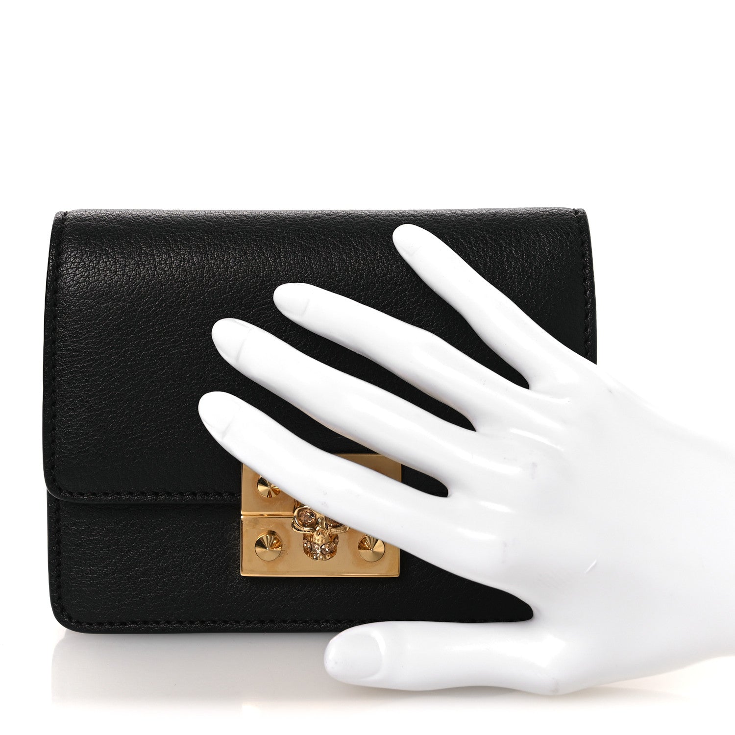 Calfskin Skull Mini Clutch Black