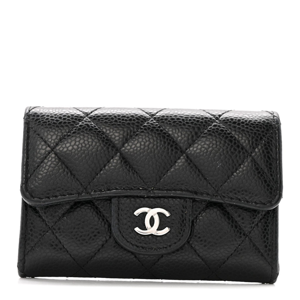 Caviar Quilted Flap  Holder Wallet Black