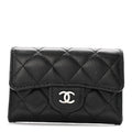 Caviar Quilted Flap  Holder Wallet Black