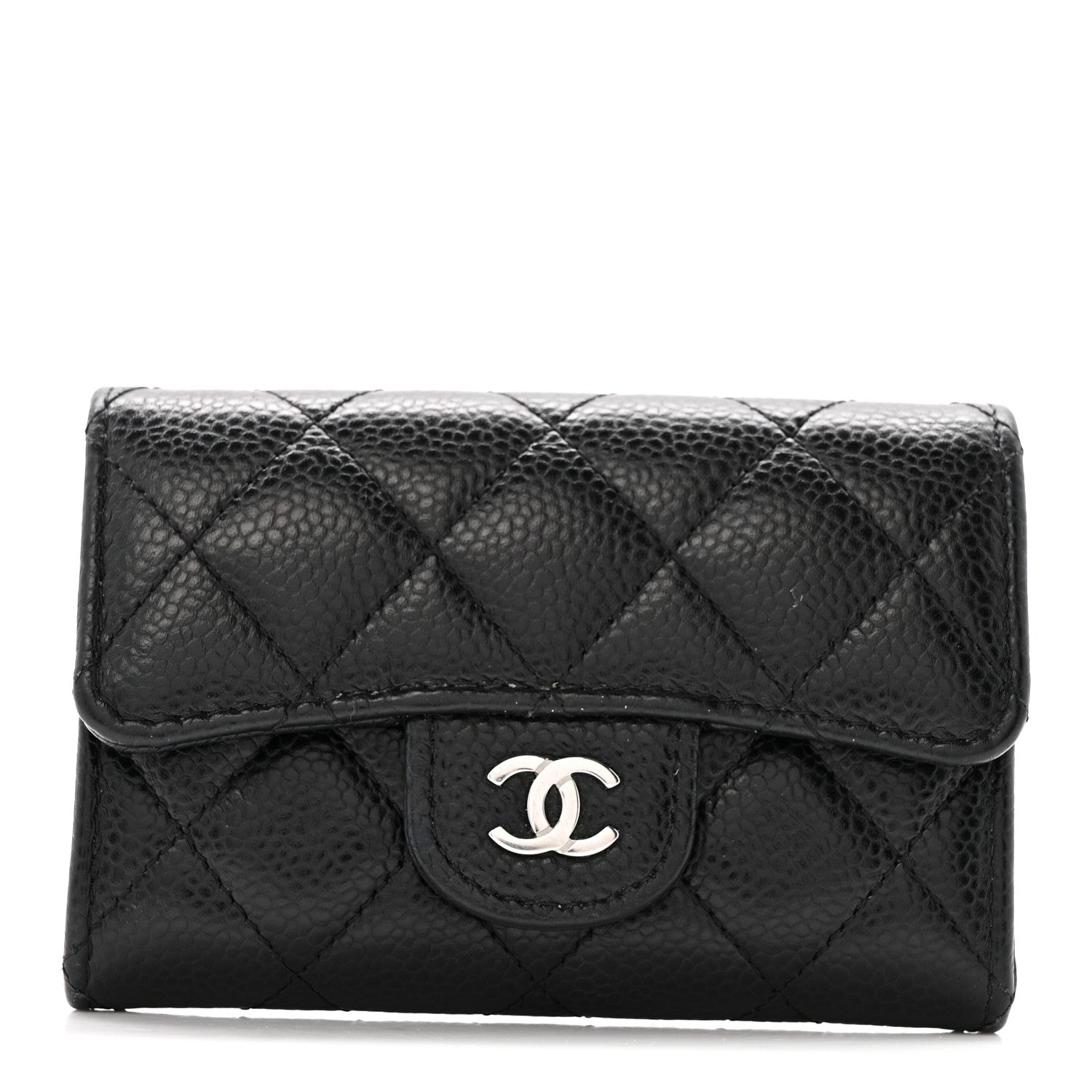 Caviar Quilted Flap  Holder Wallet Black