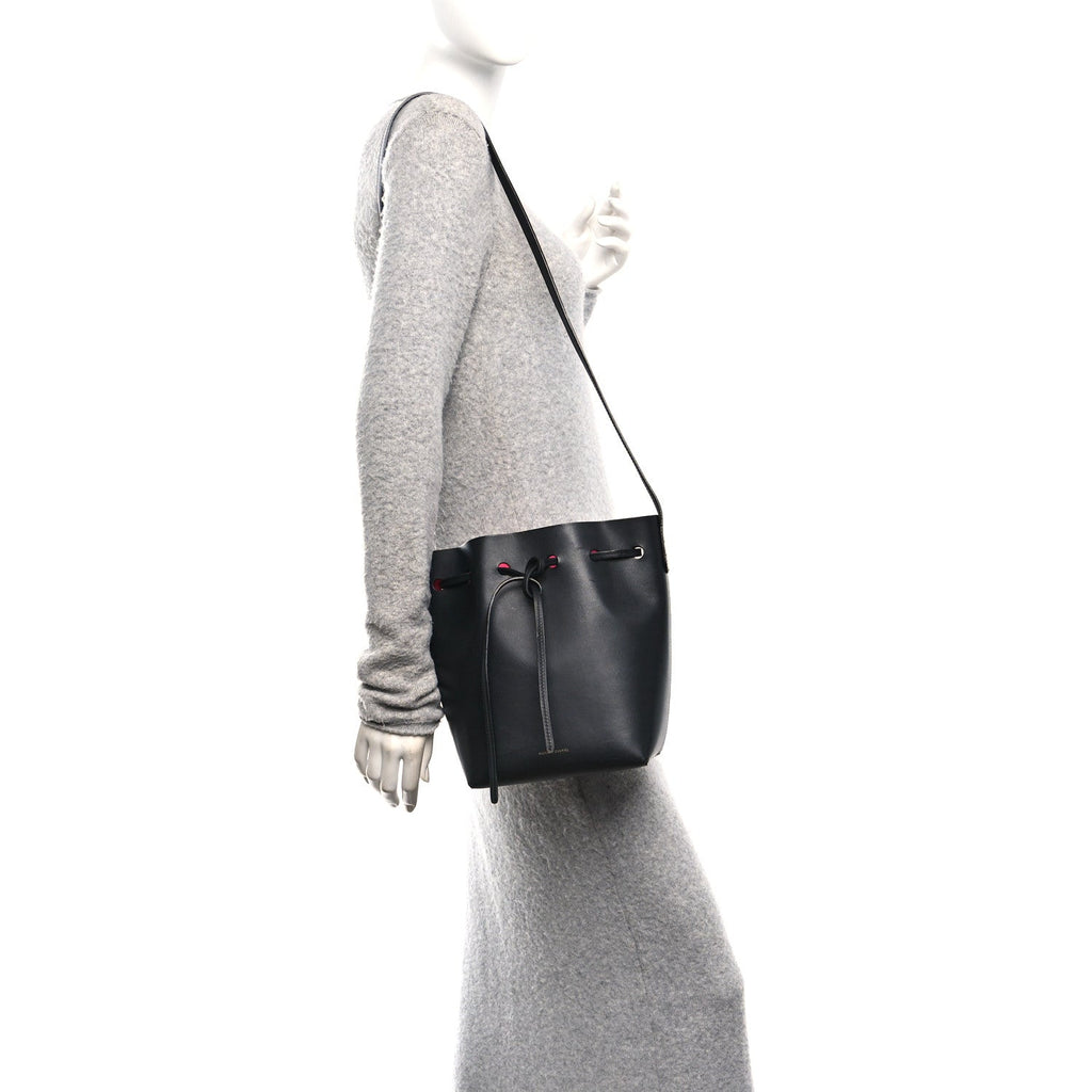Vegetable Tanned Calfskin Mini Bucket Bag Black Dolly