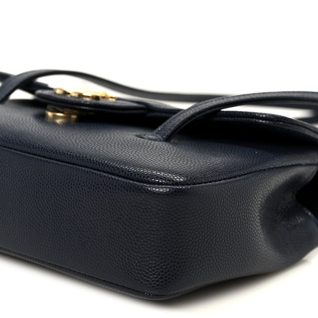 Shiny Caviar Mini Preppy Coco Shoulder Bag Dark Blue