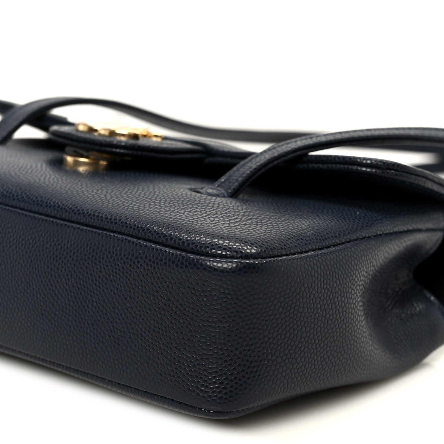 Shiny Caviar Mini Preppy Coco Shoulder Bag Dark Blue