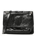 Crinkled Calfskin Matelasse Monogram Medium Niki Chain Satchel Black