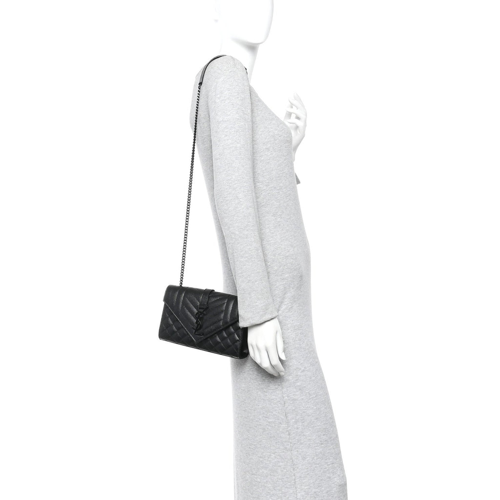 Grain De Poudre Textured Mixed Matelasse Triquilt Small Monogram Monochrome Satchel Black