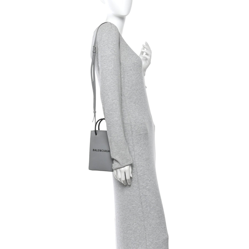 Squared Calfskin Logo Shopping Phone Holder Bag Balenciaga Grey