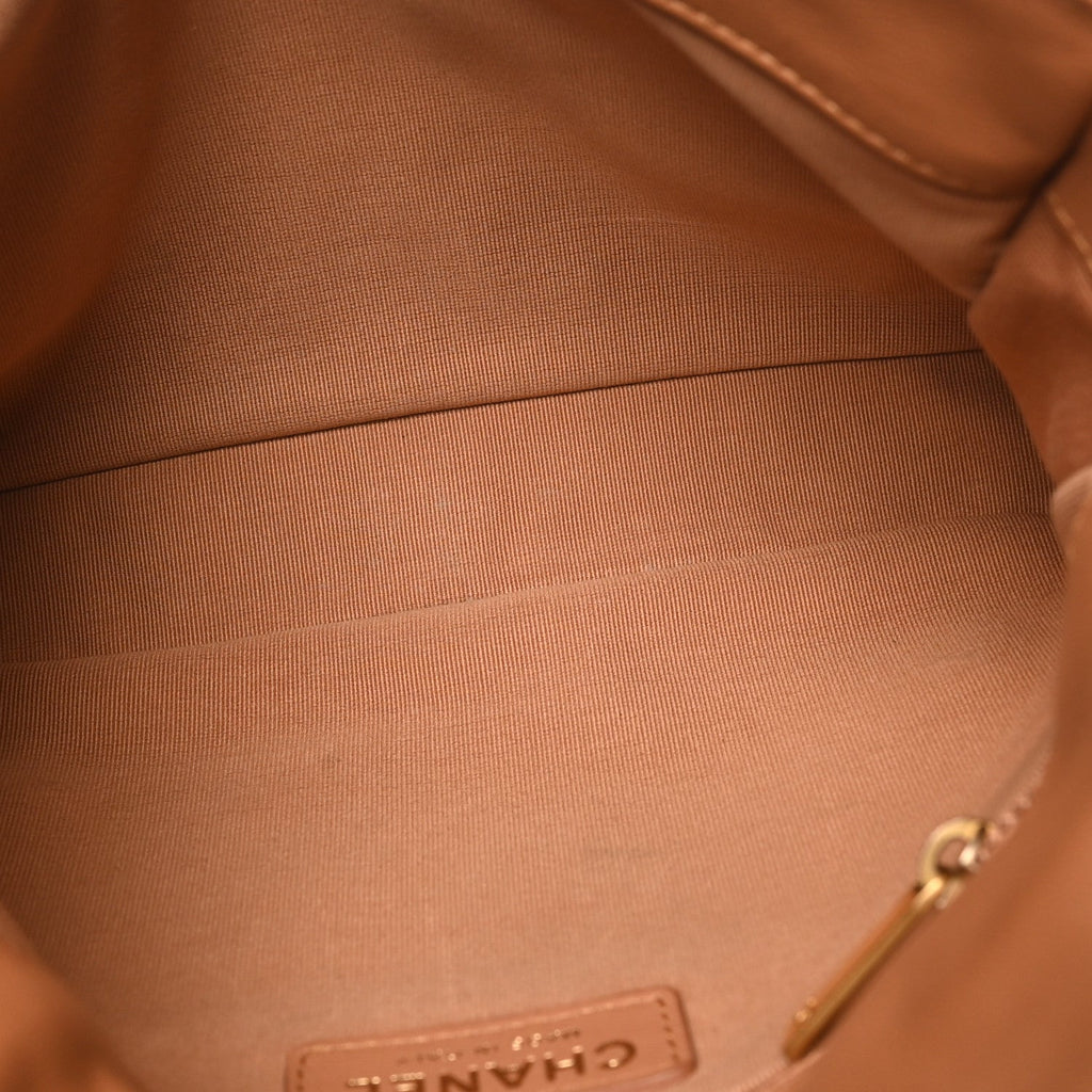 Shiny Calfskin Quilted Small Supple Twins Hobo Bag Brown