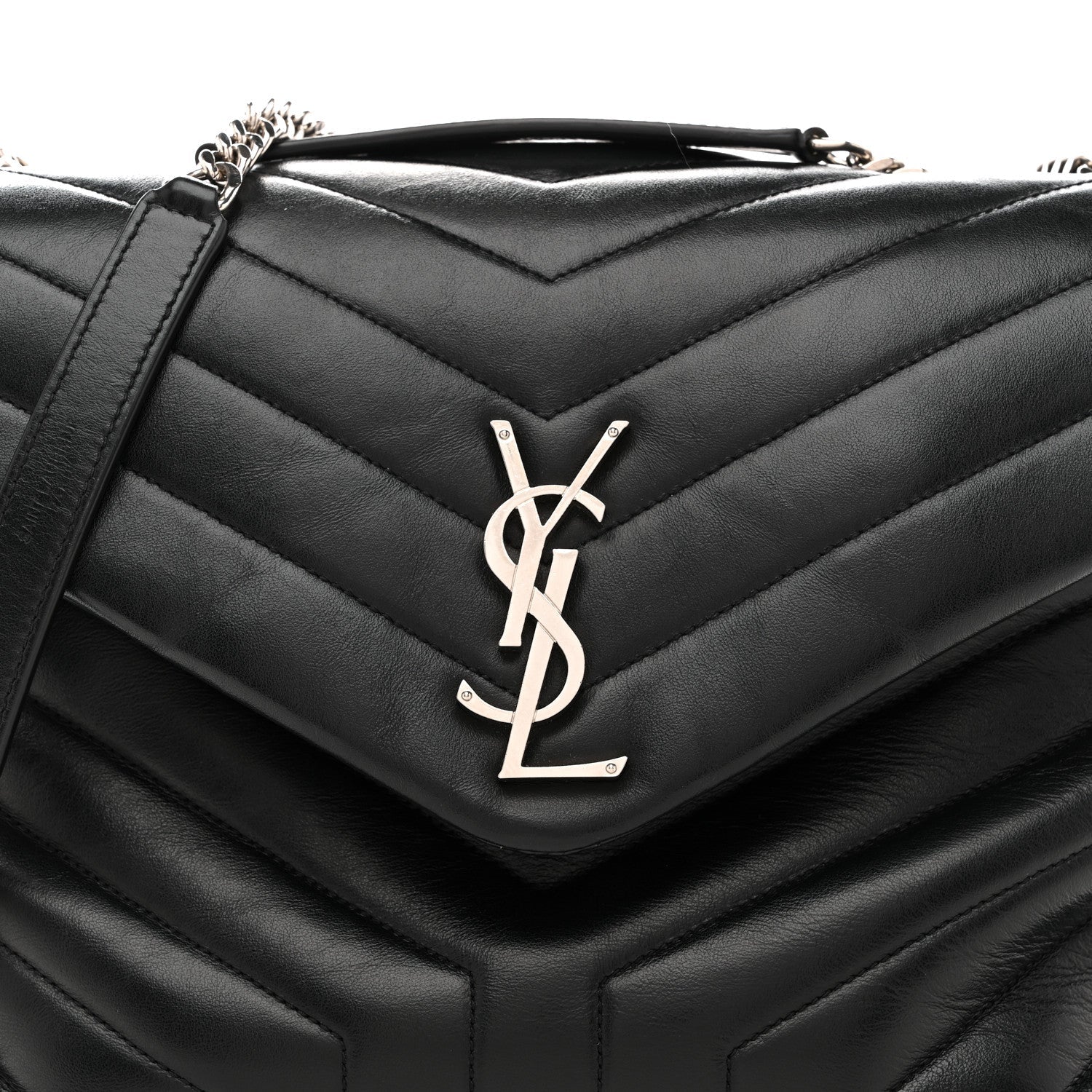 Calfskin Y Quilted Monogram Medium Loulou Chain Satchel Black