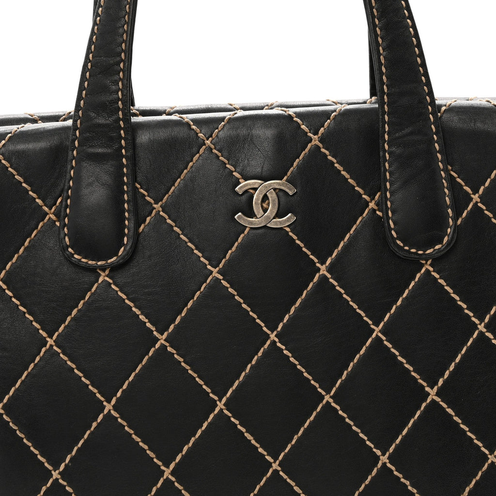 Calfskin Wild Stitch Large Tote Black