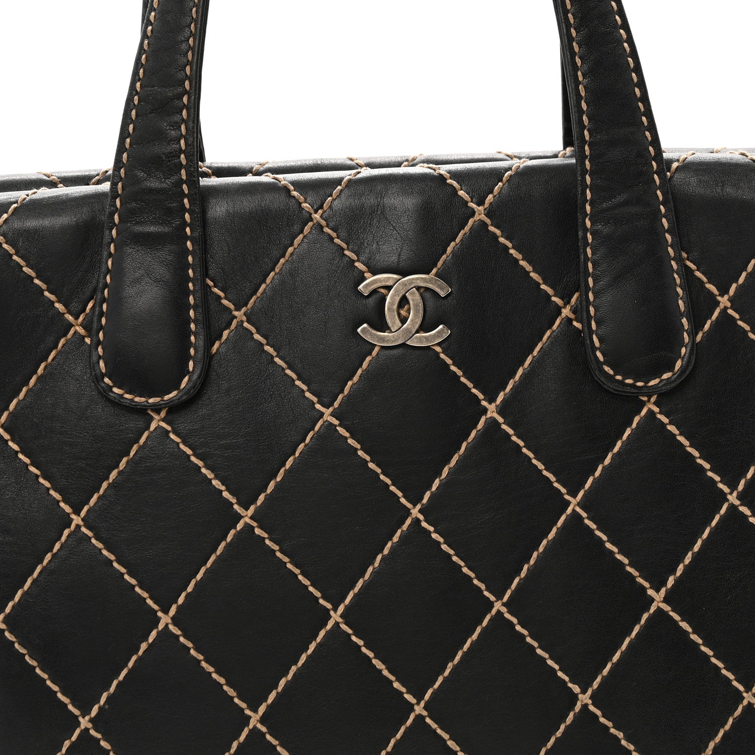 Calfskin Wild Stitch Large Tote Black