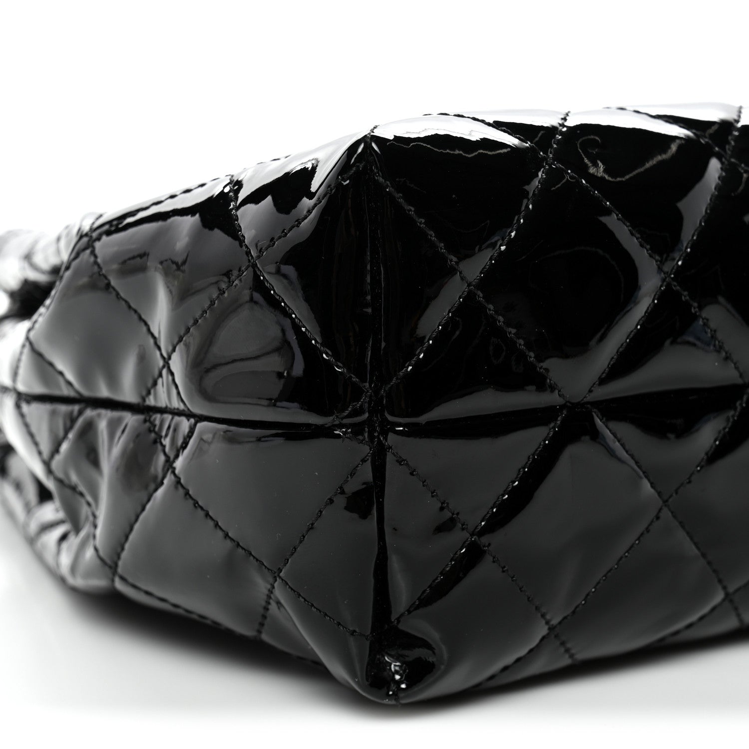 Patent Quilted Large Coco Shine Accordion Flap Black