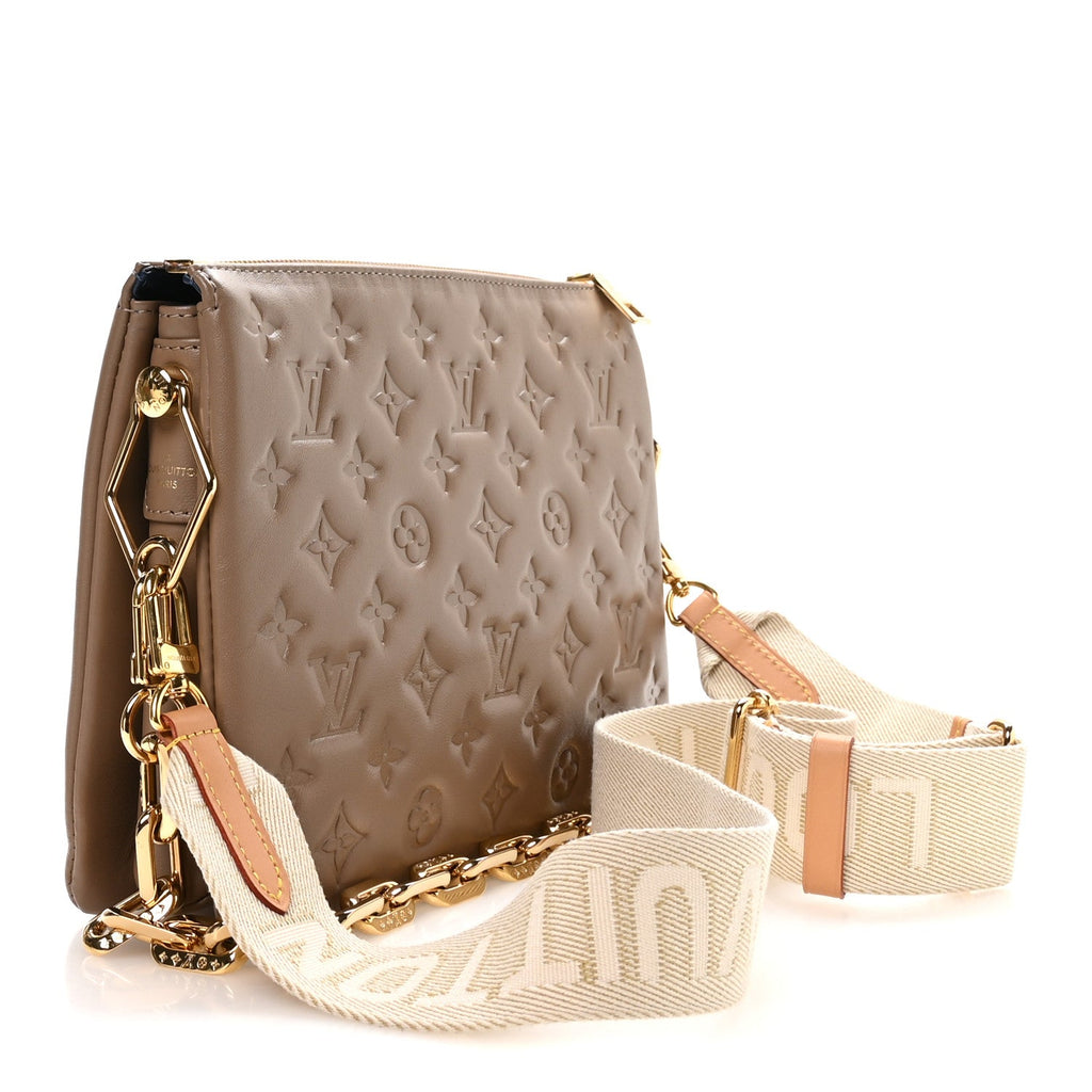 Lambskin Embossed Monogram Coussin PM Taupe