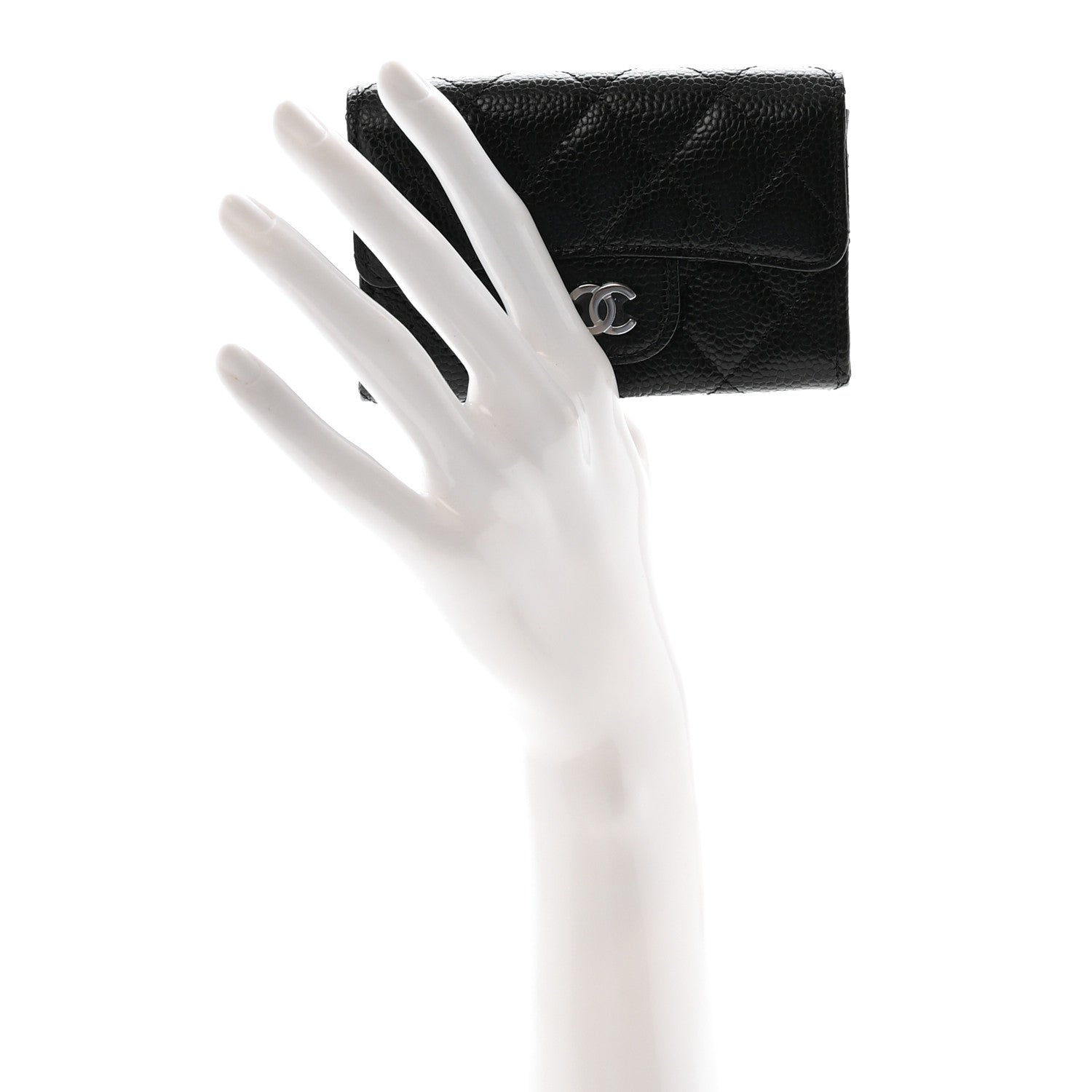 Caviar Quilted Flap  Holder Wallet Black