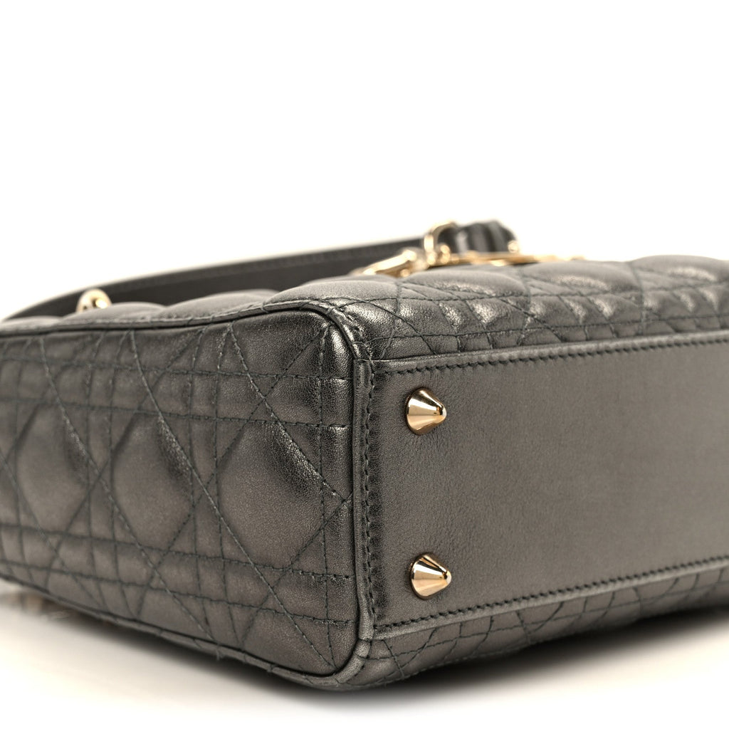 Metallic Lambskin Cannage Small My ABCDior Lady Dior Dark Silver