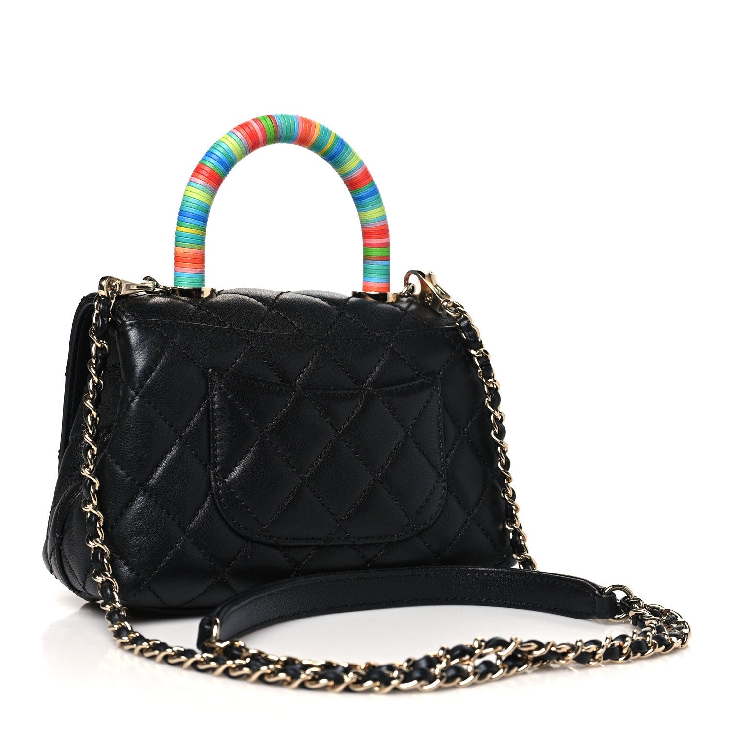 Goatskin Quilted Rainbow Extra Mini Coco Handle Flap Black