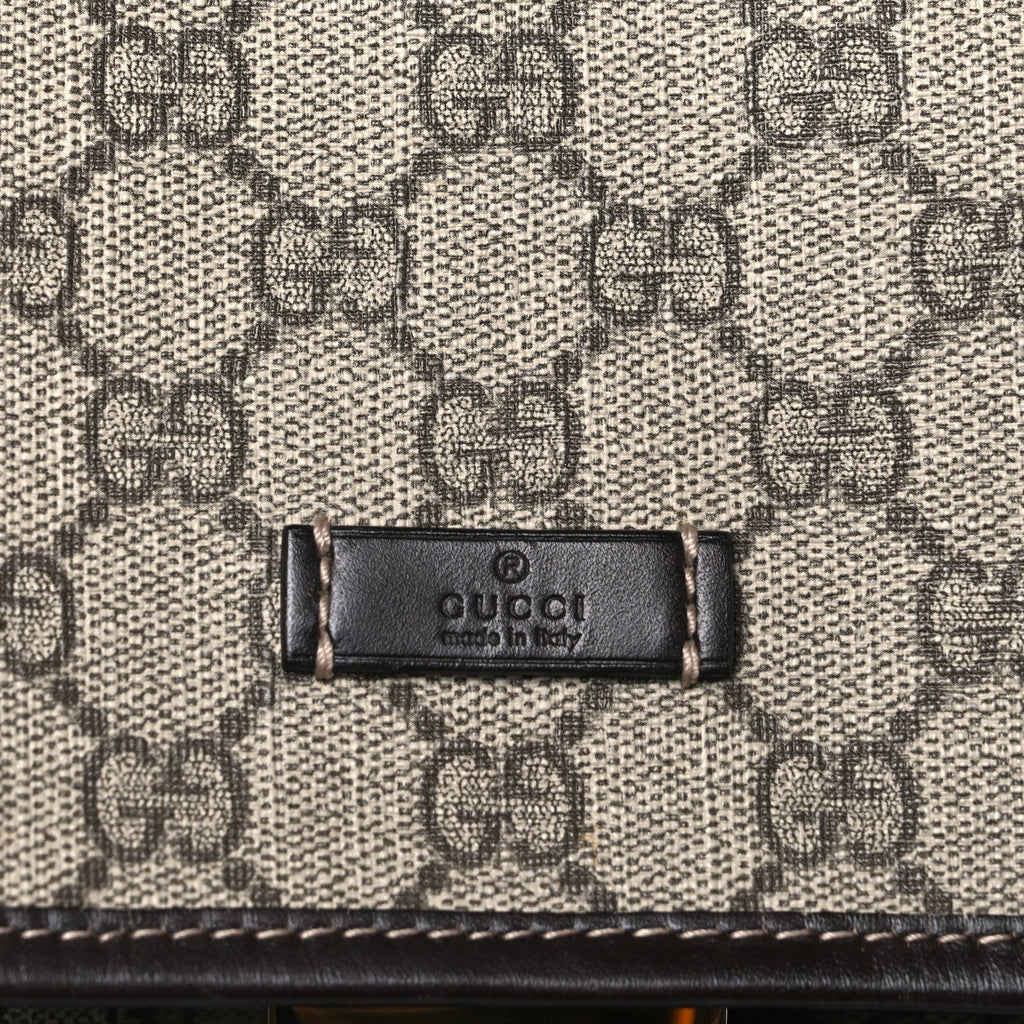 GG Supreme Monogram Medium Single Buckle Rucksack Backpack Beige Ebony Brown