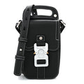Grained Calfskin Vertical Saddle Pouch With Strap Black