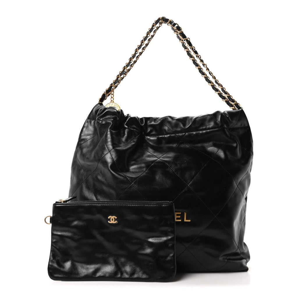 Shiny Calfskin Quilted Chanel 22 Black