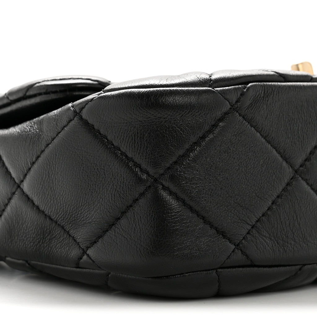 Lambskin Quilted Small Lacquered Chain Flap Black