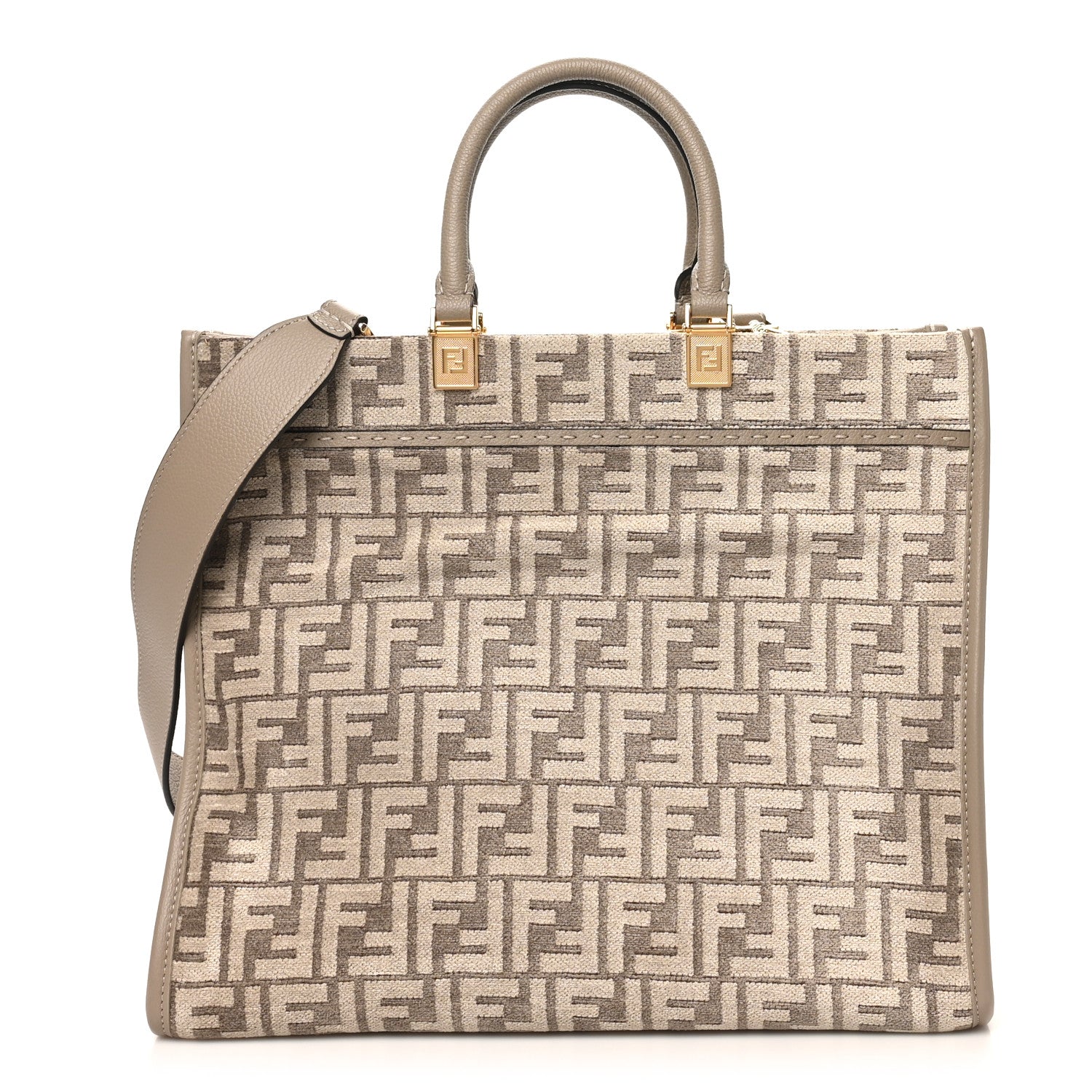 Chenille Vitello Cher FF Medium Fendi Sunshine Shopper Tote Tortora