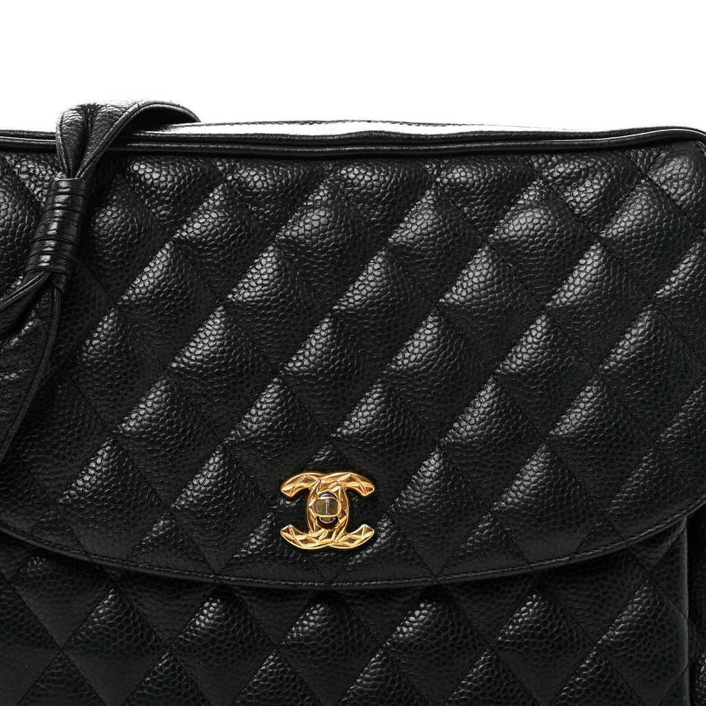 Caviar Quilted Flap Shoulder Bag Black
