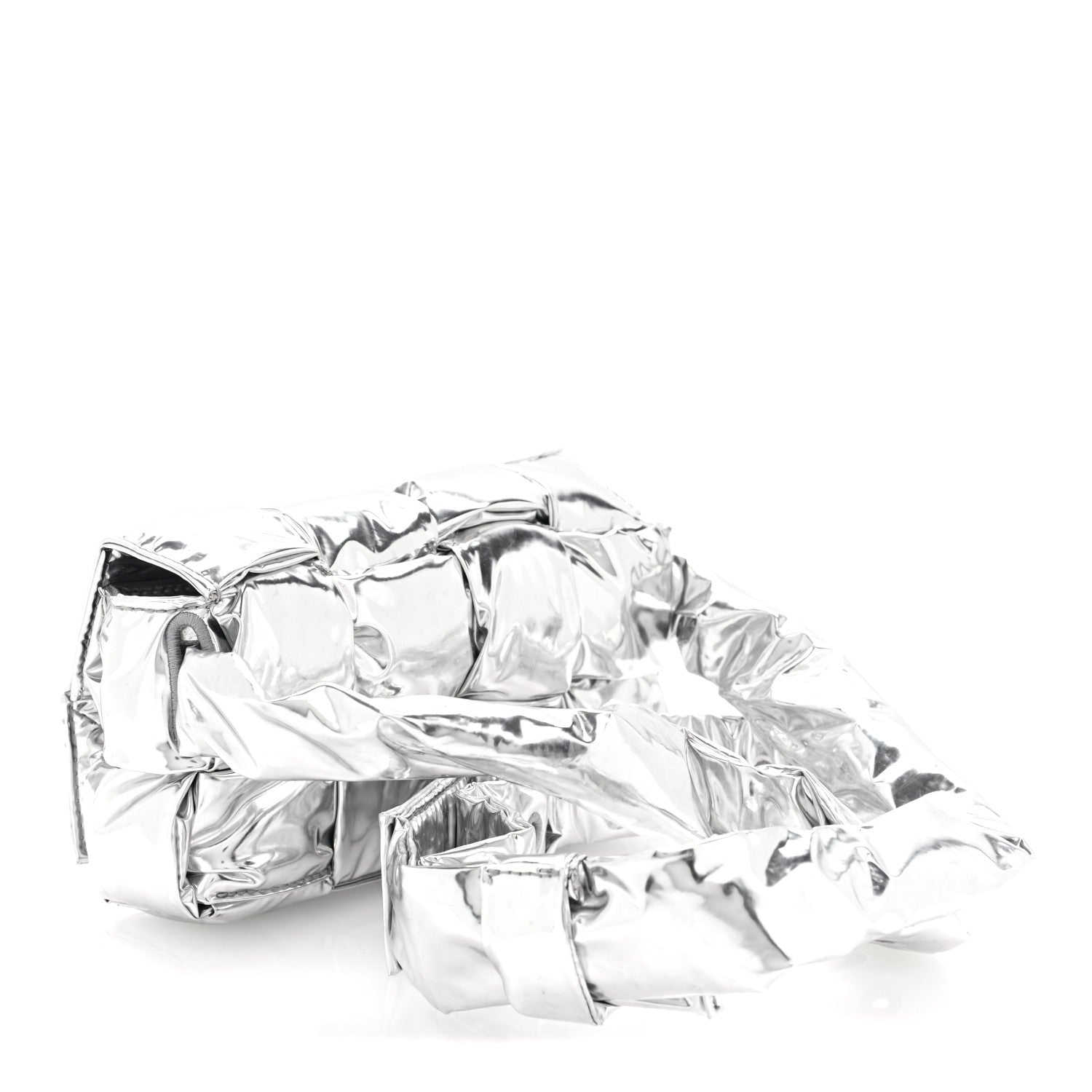 Metallic Lambskin Maxi Intrecciato Padded The Belt Cassette Bag Silver