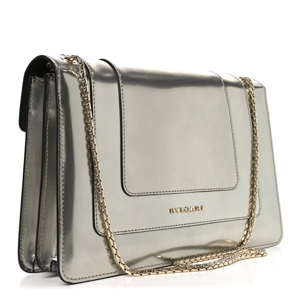 Metallic Calfskin Serpenti Forever Shoulder Bag Silver