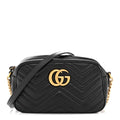 Calfskin Matelasse Small GG Marmont Chain Shoulder Bag Black