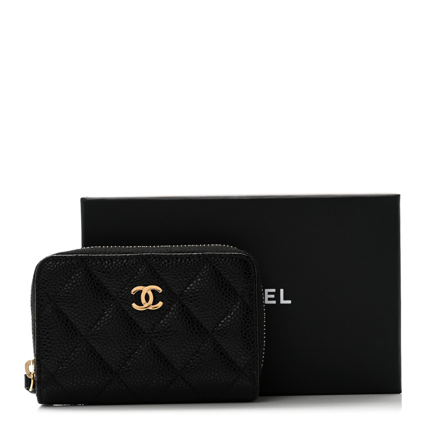 Caviar Quilted Zip Coin Purse Black
