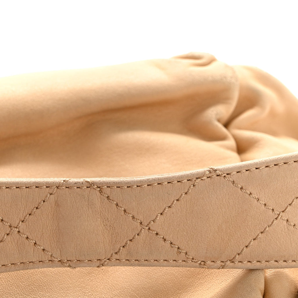 Lambskin Stitched Accordion Flap Tote Beige