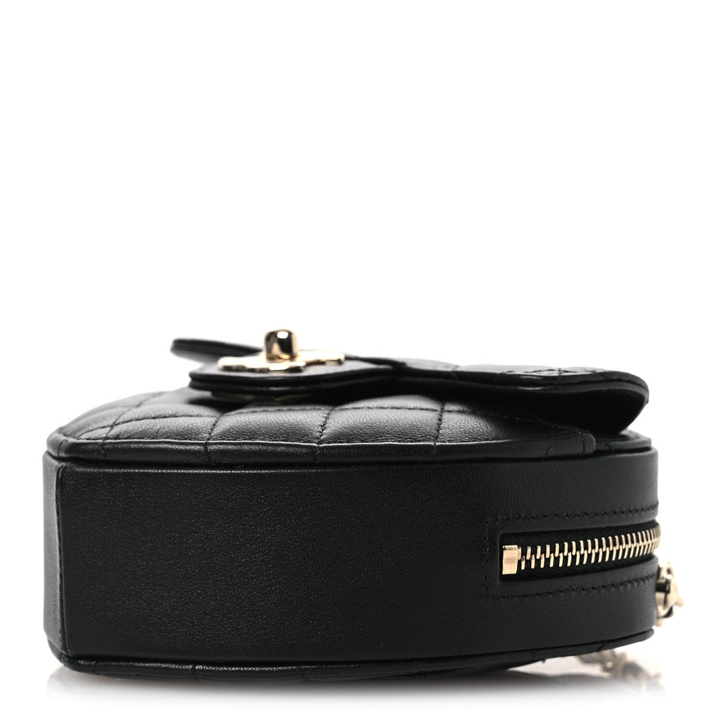 Lambskin Quilted CC In Love Heart Clutch With Chain Black
