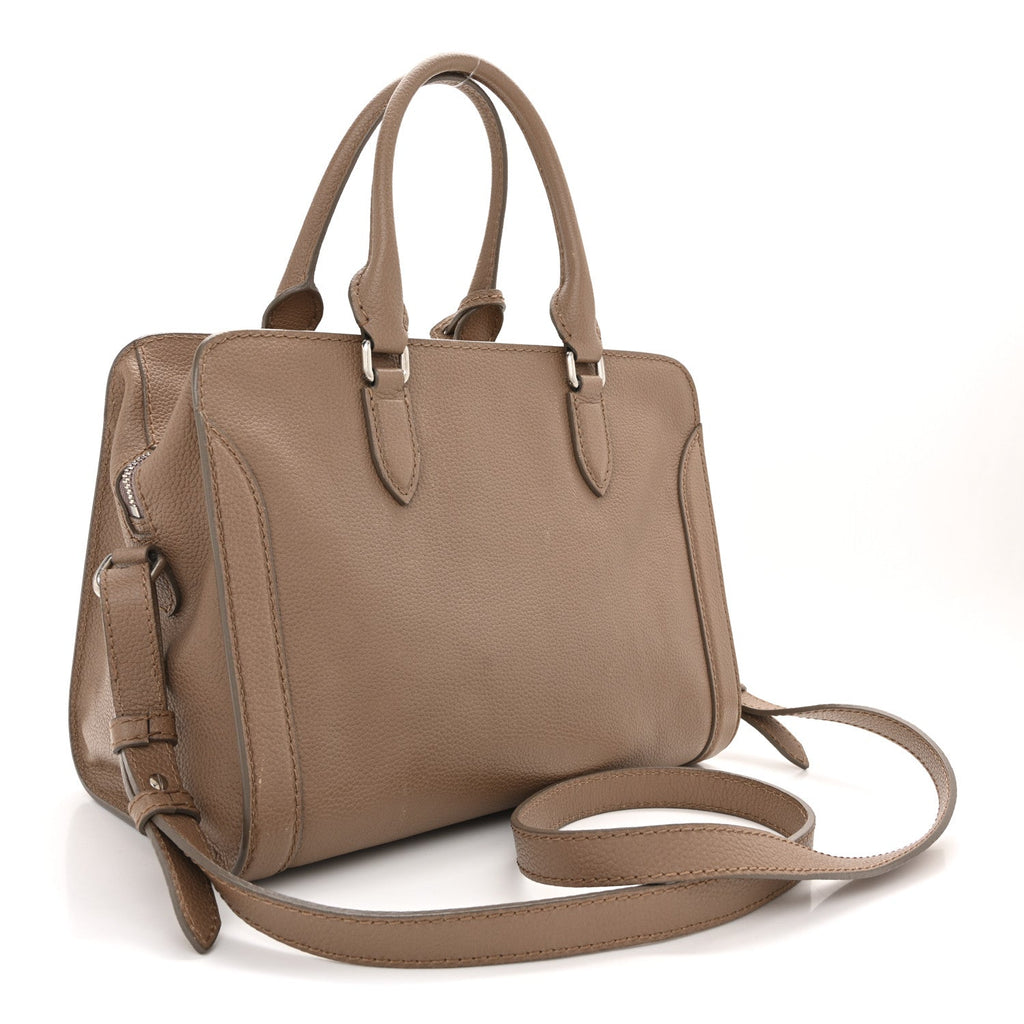 Pebbled Calfskin Small Skull Padlock Zip Around Tote Taupe