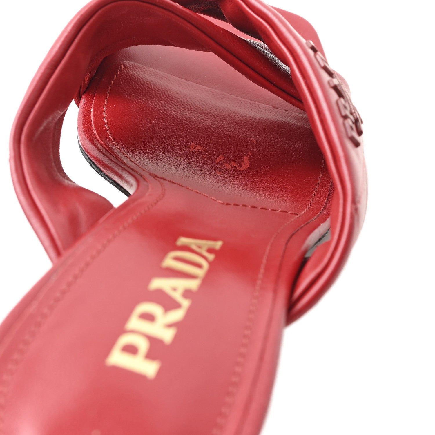 Nappa Logo Quilted Crisscross 65mm Block Heel Slide Sandals 36.5 Red