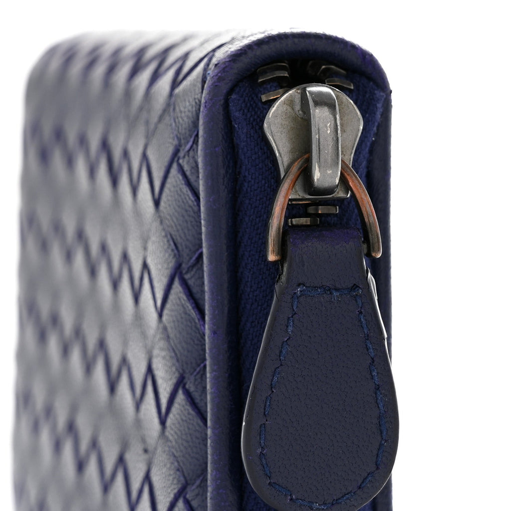 Nappa Intrecciato Zip Around Compact Wallet Blue