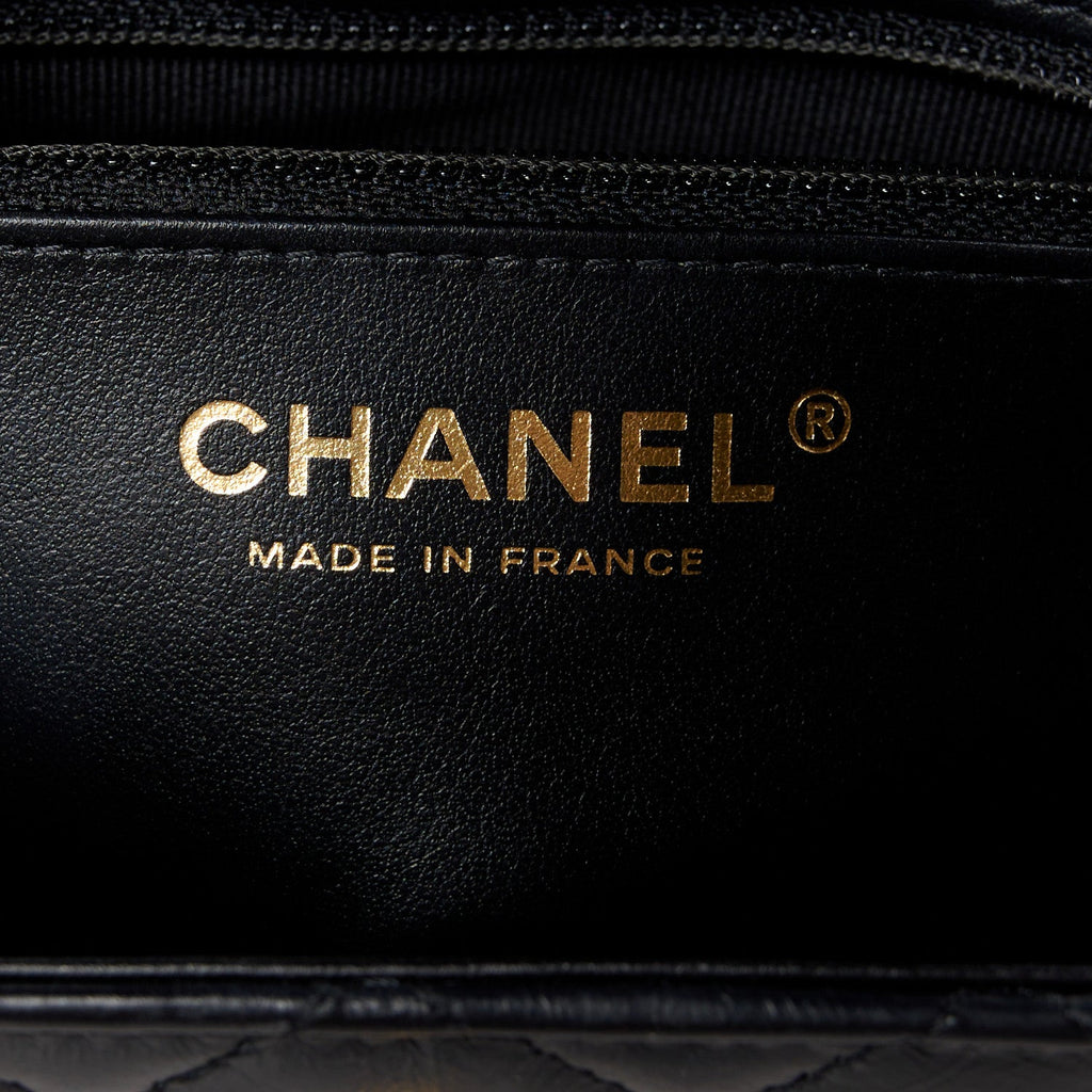 Shiny Aged Calfskin Quilted Nano Kelly Shopper Black