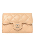 Caviar Quilted Flap  Holder Wallet Beige