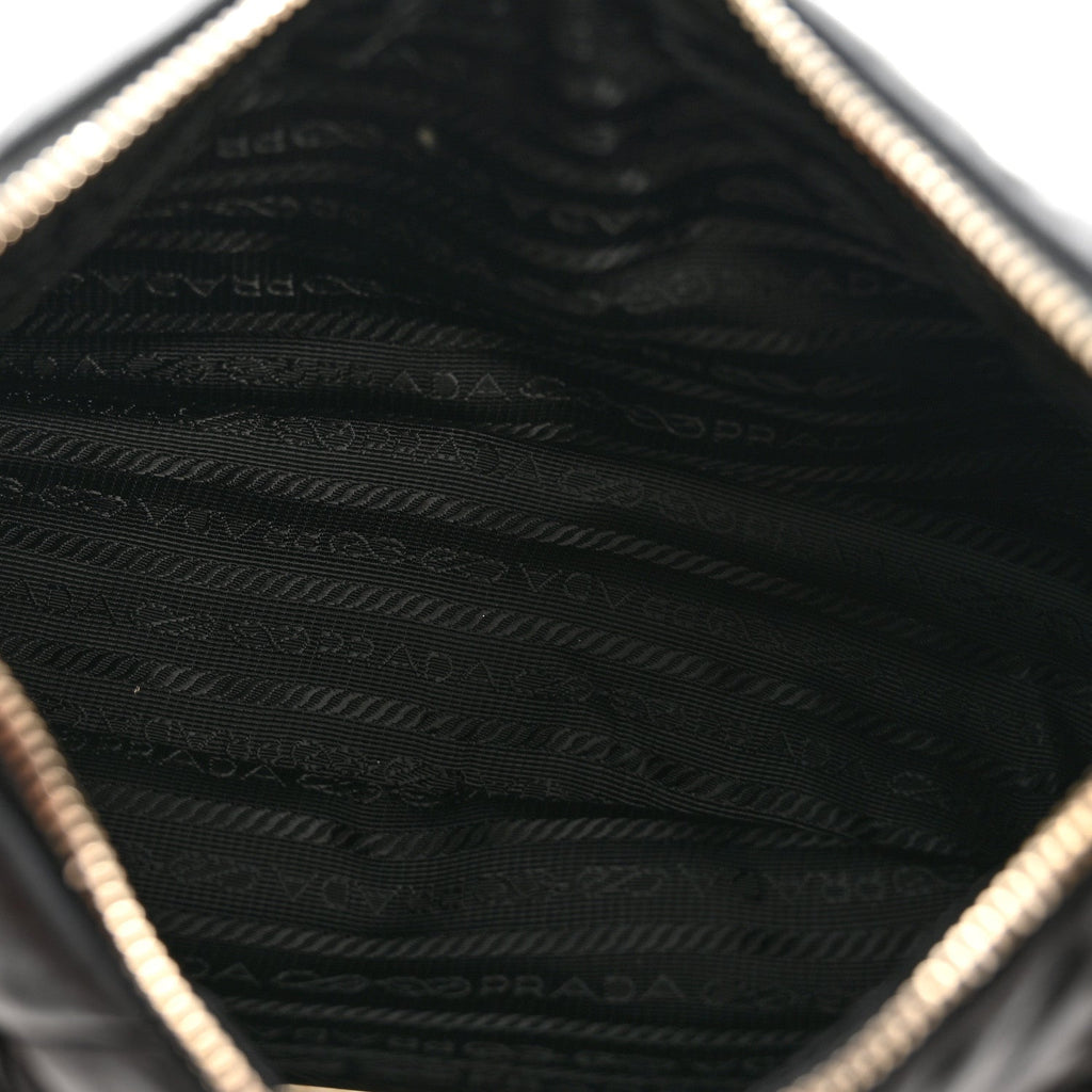 Nappa Re-Nylon Triangle Quilted Patchwork System Shoulder Bag Black
