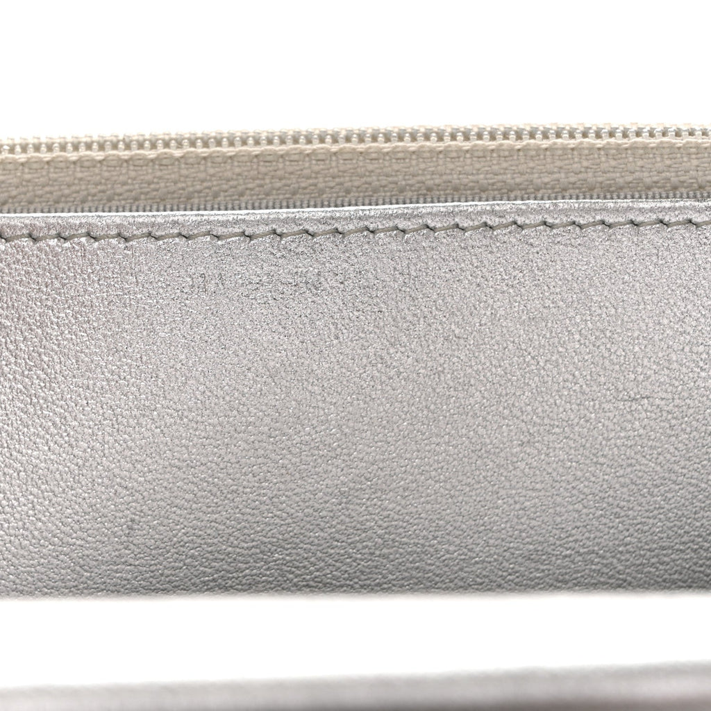 Metallic Lambskin Quilted Wallet On Chain WOC Silver