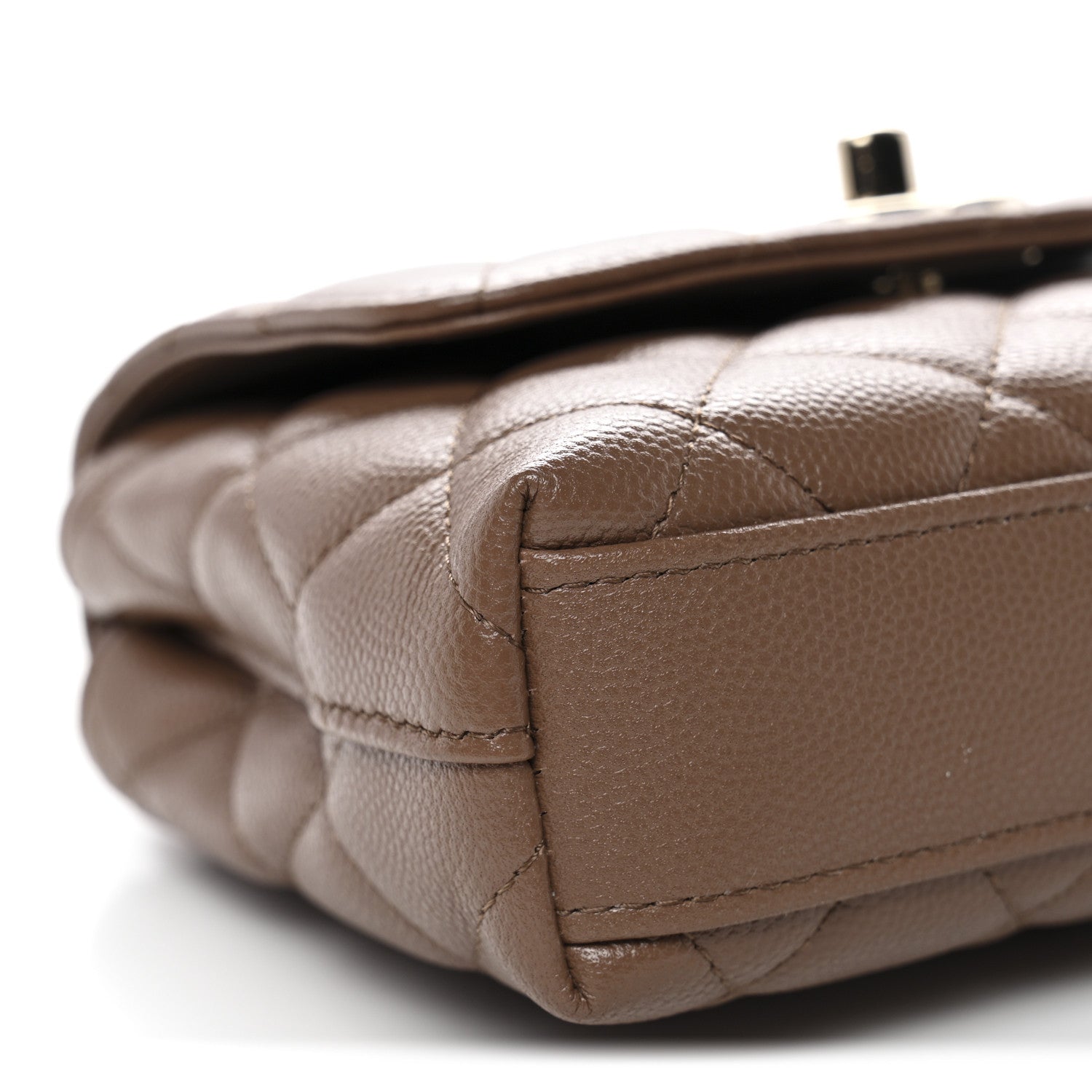Caviar Lizard Embossed Quilted Coco Handle Clutch With Chain Brown