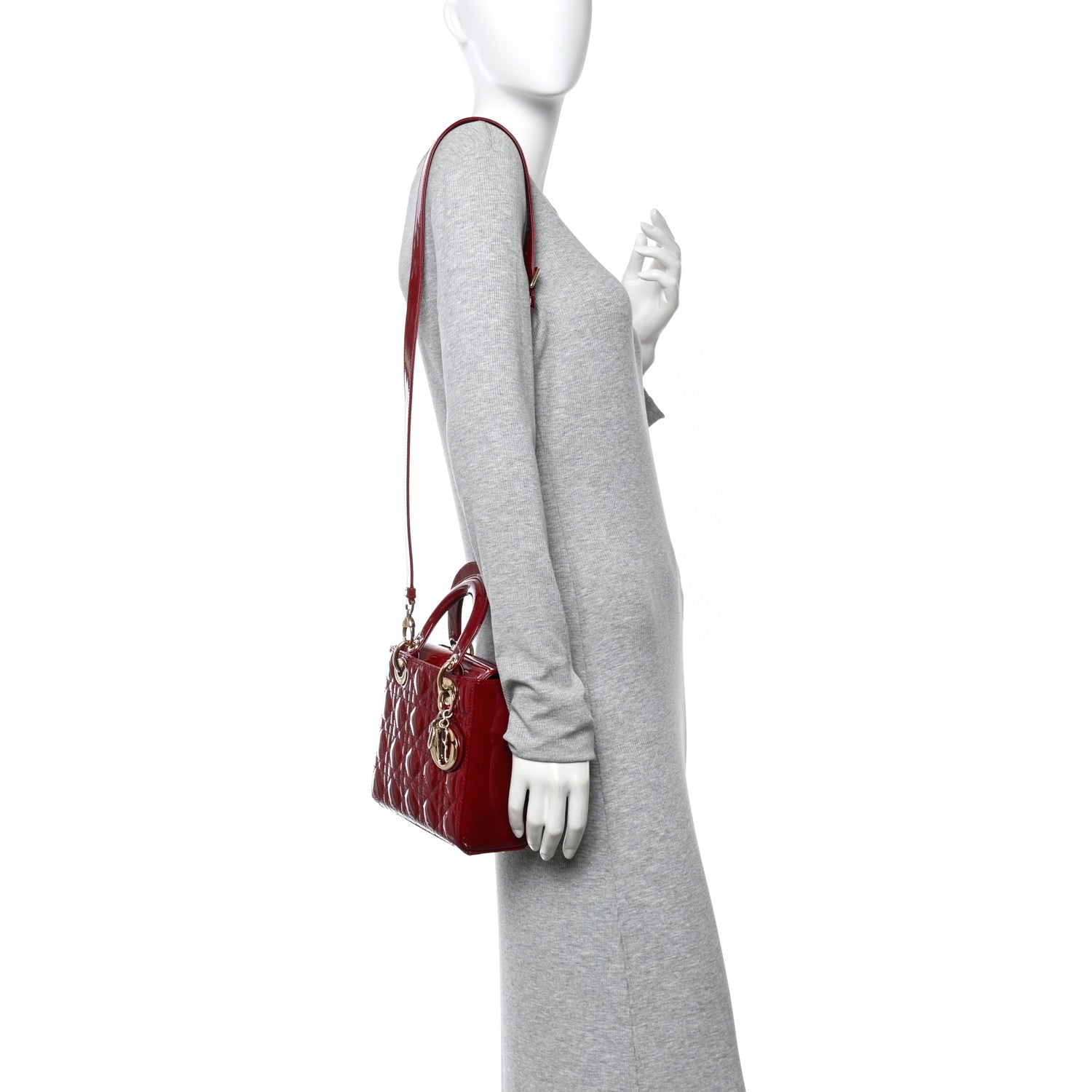 Patent Cannage Small Lady Dior Cherry Red
